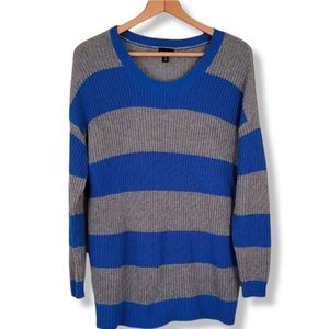 ROYAL BLUE & GREY STRIPE POINTELLE SWEATER size 0